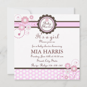 Invitación Baby Shower de diseño floral rosa y mar