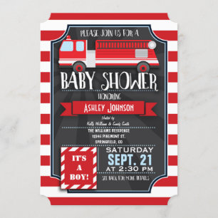 Invitación Baby Shower de divertidos, rojos y White Fire Truc