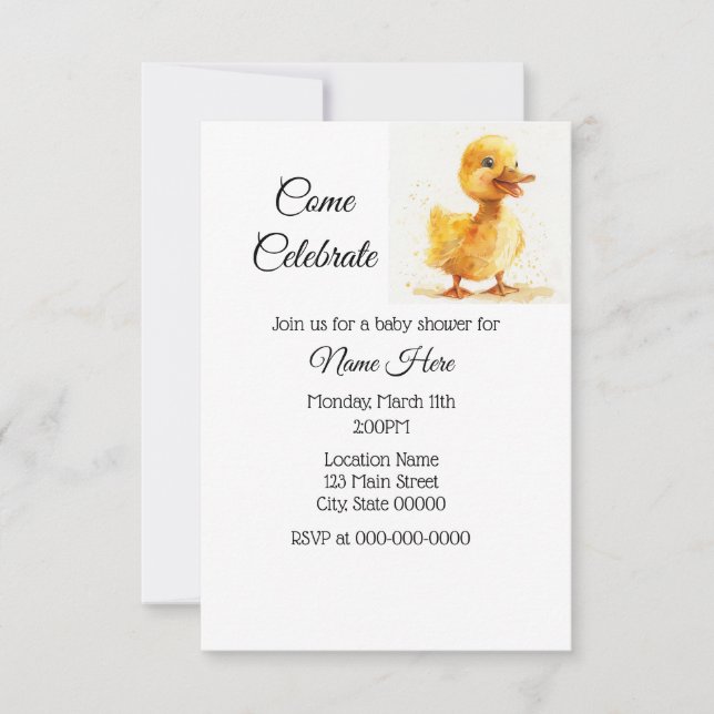 Invitación Baby Shower de doble acuarela simple (Anverso)