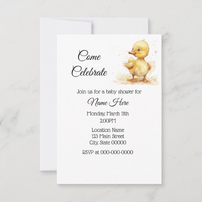 Invitación Baby Shower de doble acuarela simple (Anverso)