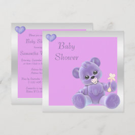 Invitación Baby Shower de doble cara de oso de peluche