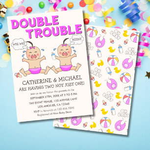 Invitación Baby Shower de doble problema para Chicas gemelos