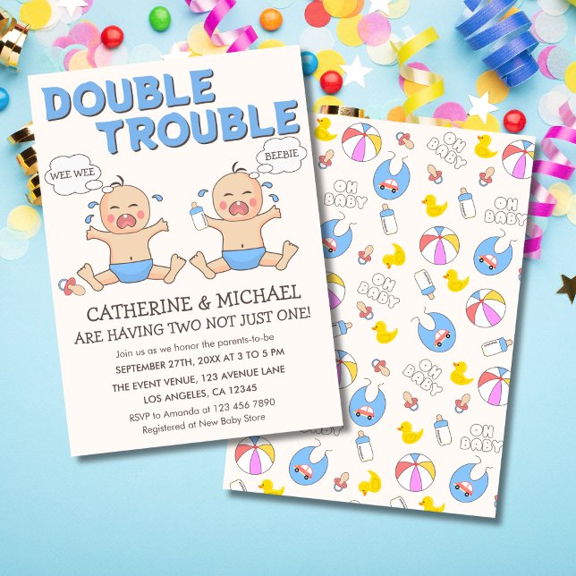 Invitación Baby Shower de doble problema para niños gemelos (Subido por el creador)