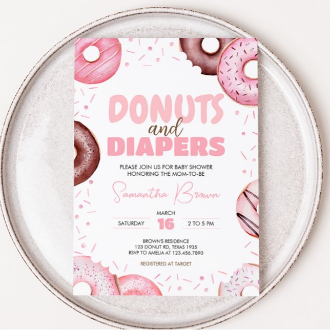 Invitación Baby Shower de donuts y pañales rosados (Pink Sweet Sprinkle Baby Shower Invitation)