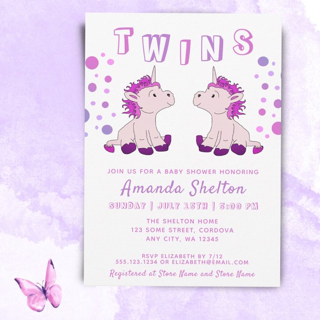 Invitación Baby Shower de dos gemelos de unicornio (Subido por el creador)