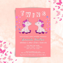 Invitación Baby Shower de dos gemelos de unicornio