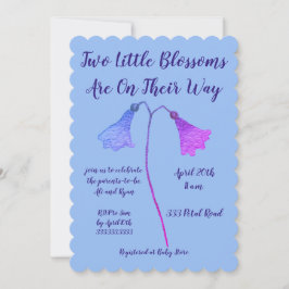 Invitación Baby Shower de dos gemelos índigo de flores