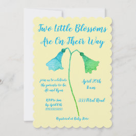 Invitación Baby Shower de dos mellizos de flores azules en fl