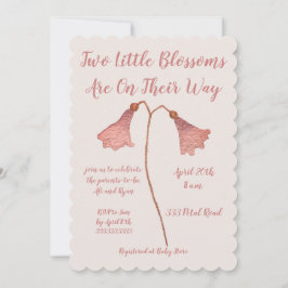 Invitación Baby Shower de dos mellizos de flores rosadas