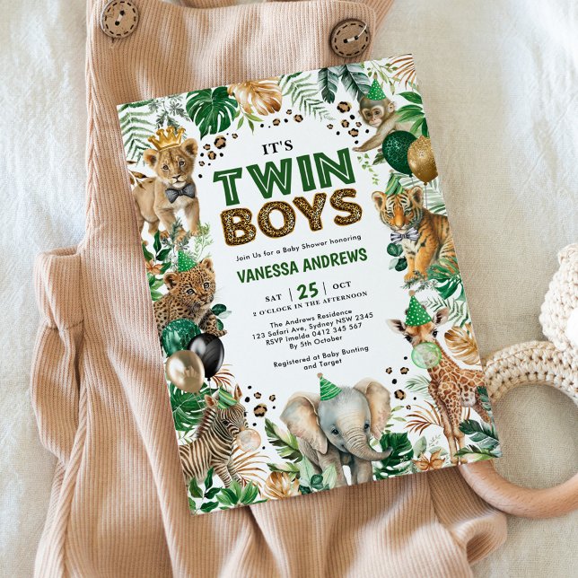 Invitación Baby Shower de dos niños jungla Safari salvaje ani (Subido por el creador)