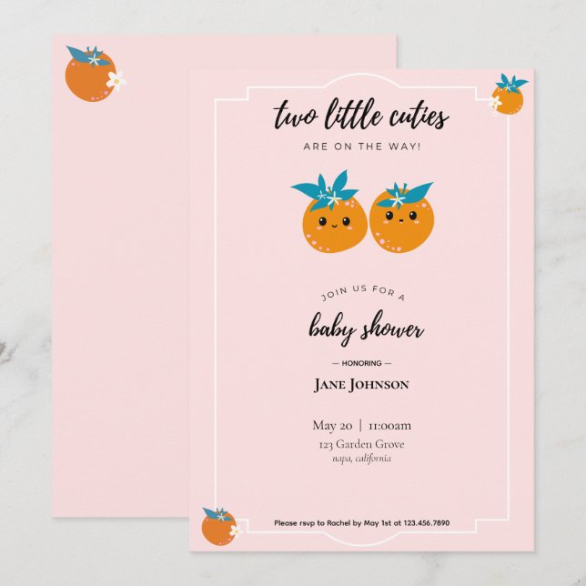 Invitación Baby Shower de dos pequeños gemelos (Anverso / Reverso)