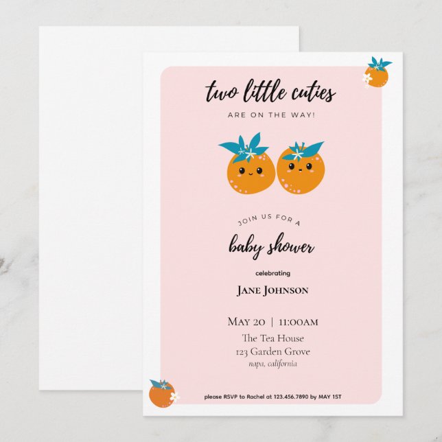 Invitación Baby Shower de dos pequeños gemelos (Anverso / Reverso)