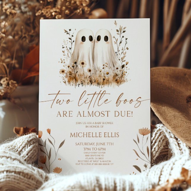 Invitación Baby Shower de dos pequeños gemelos de flores silv (Subido por el creador)