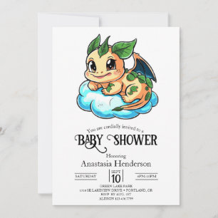 Invitación Baby Shower de dragón digital pequeño mágico