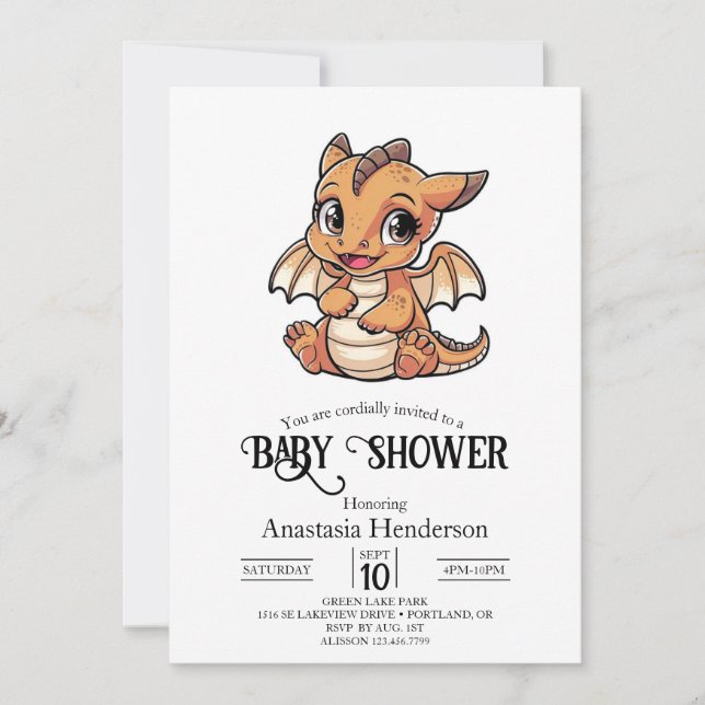 Invitación Baby Shower de Dragon Digital Simple Pastel (Anverso)