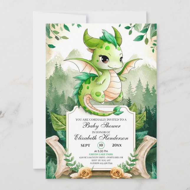 Invitación Baby Shower de Dragon Editable Feliz (Anverso)