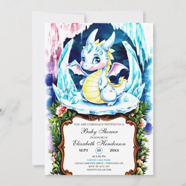 Invitación Baby Shower de Dragon Editable Pastel (Anverso)