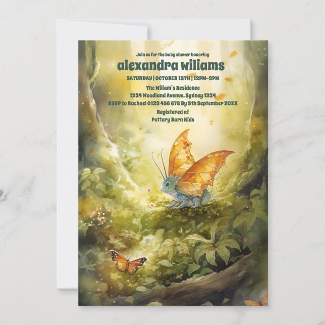 Invitación Baby Shower de Dragón mágico (Anverso)