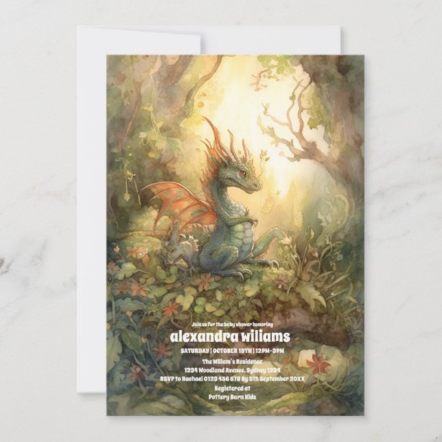 Invitación Baby Shower de Dragón mágico (Anverso)