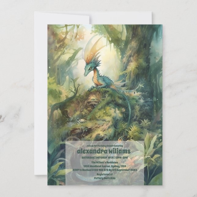 Invitación Baby Shower de Dragón místico mágico (Anverso)