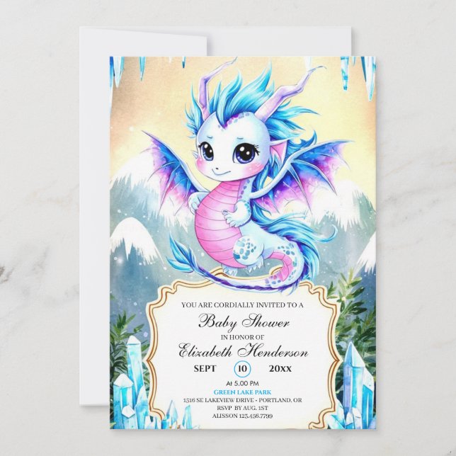 Invitación Baby Shower de dragón simple encantado (Anverso)