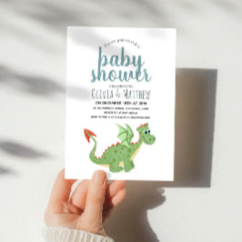 Invitación Baby Shower de Dragón Verde Moderno y Cuto de Niño