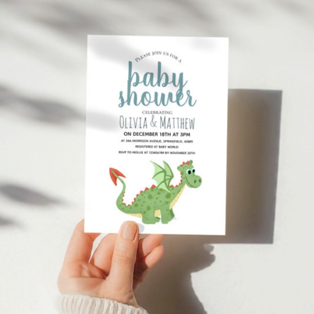 Invitación Baby Shower de Dragón Verde Moderno y Cuto de Niño (Subido por el creador)