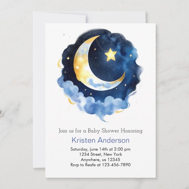 Invitación Baby Shower de Dream Blue Moon Boy (Anverso)