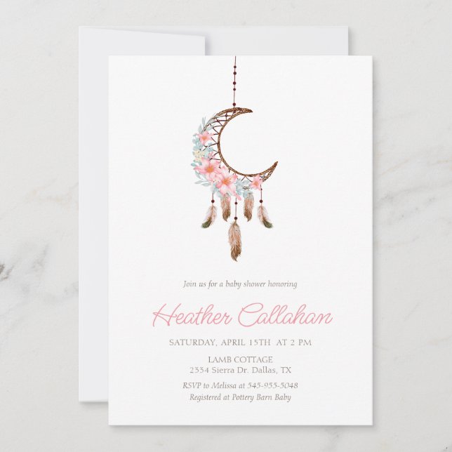 Invitación Baby Shower de Dream Catcher Pink Boho (Anverso)