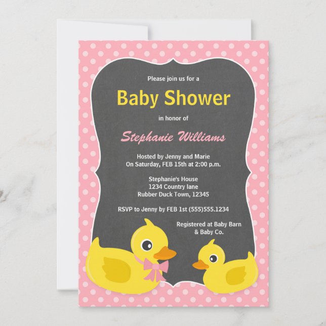 Invitación Baby Shower de dudoso caucho rosa y ama (Anverso)