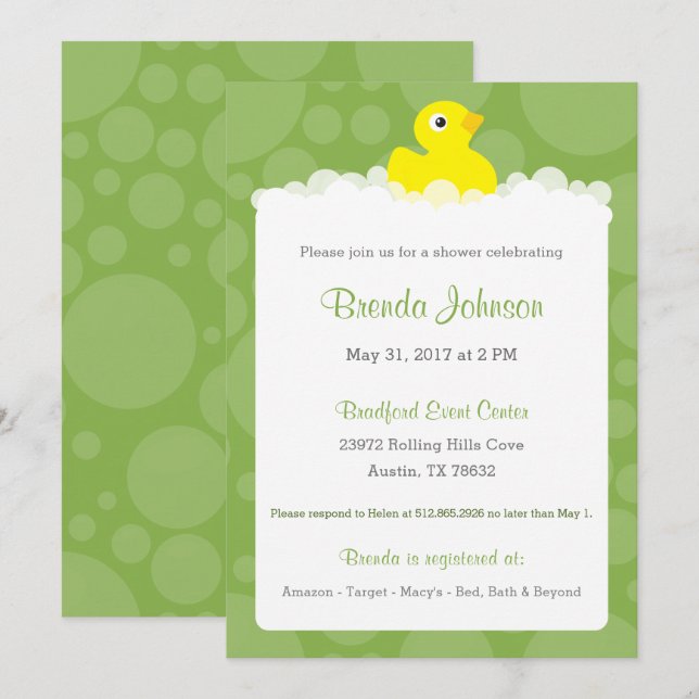 Invitación Baby Shower de dudoso caucho - Verde (Anverso / Reverso)