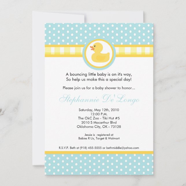Invitación Baby Shower de dureza amarilla 5 x 7 (Anverso)