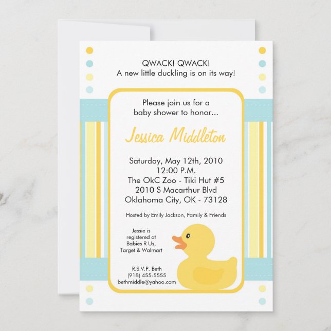 Invitación Baby Shower de dureza amarilla 5 x 7 (Anverso)