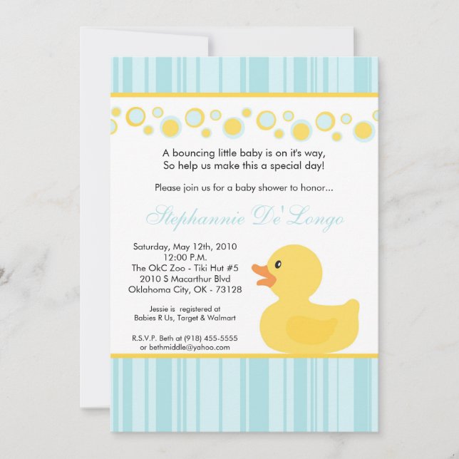 Invitación Baby Shower de dureza amarilla 5 x 7 (Anverso)