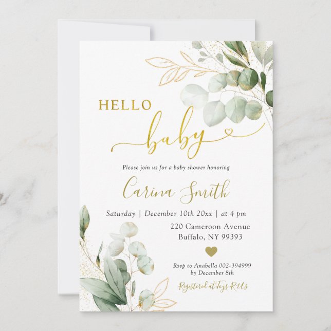 Invitación Baby Shower de ecología de eucalipto ruso minimali (Anverso)