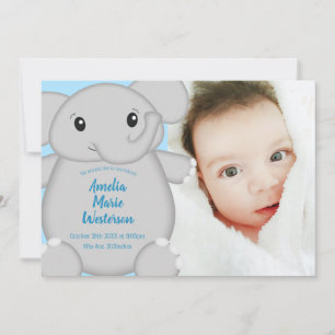 Invitación Baby Shower de Elefante Azul