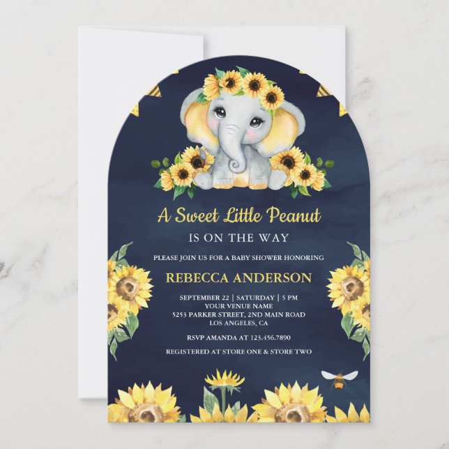 Invitación Baby Shower de elefante azul de la marina rusa de  (Anverso)
