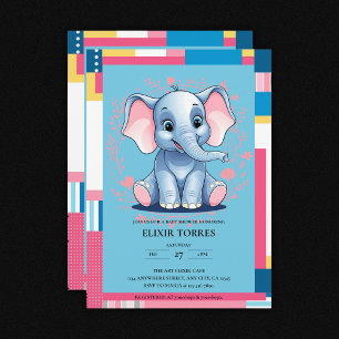 Invitación Baby Shower de Elefante Azul de la Selva Colorida