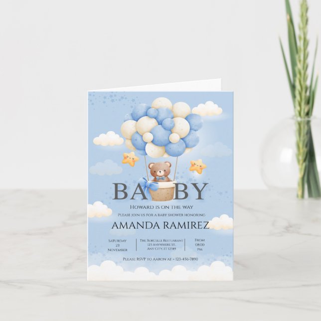 Invitación Baby Shower de elefante azul personalizado (Anverso)