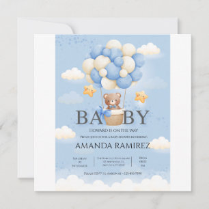 Invitación Baby Shower de elefante azul personalizado