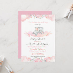 Invitación Baby Shower de Elefante Bebé Dormido Rosa