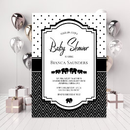 Invitación Baby Shower de Elefante Blanco Negro