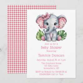 Invitación Baby Shower de elefante cúbico de pelo rosado