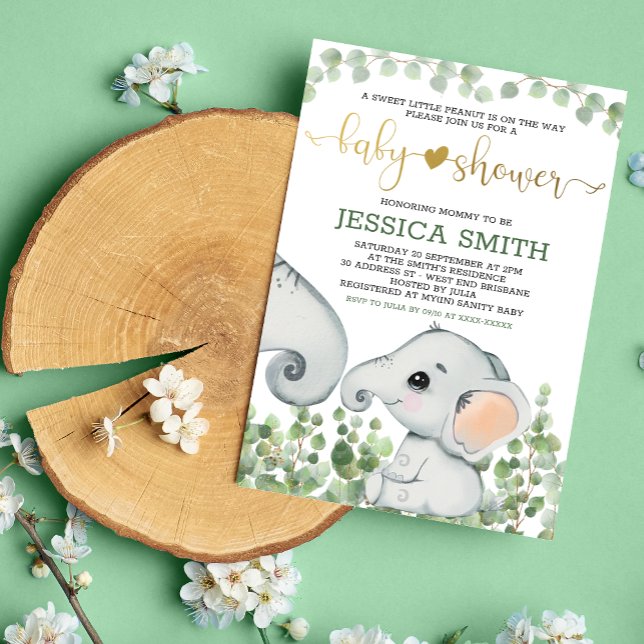 Invitación Baby Shower de Elefante de Agua Neutral de Género (Subido por el creador)