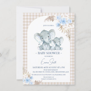 Invitación Baby Shower de Elefante de Arco Floral Azul