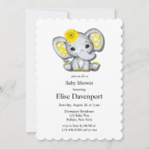Baby Shower de elefante de girasol gris amarillo