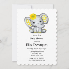 Invitación Baby Shower de elefante de girasol gris amarillo