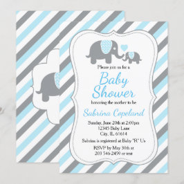 Invitación Baby Shower de elefante de tira azul y gris