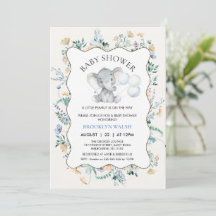 Invitación Baby Shower de elefante floral amarillo amarillo a