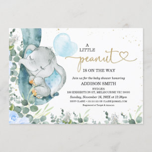 Invitación Baby Shower de elefante floral de cacahuete pequeñ